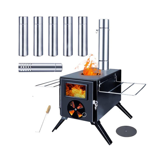 Portable camping wood stove black
