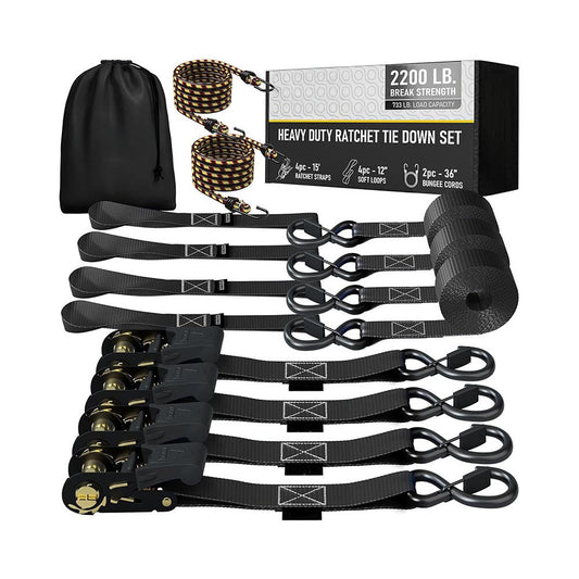 Ratchet tie down straps set