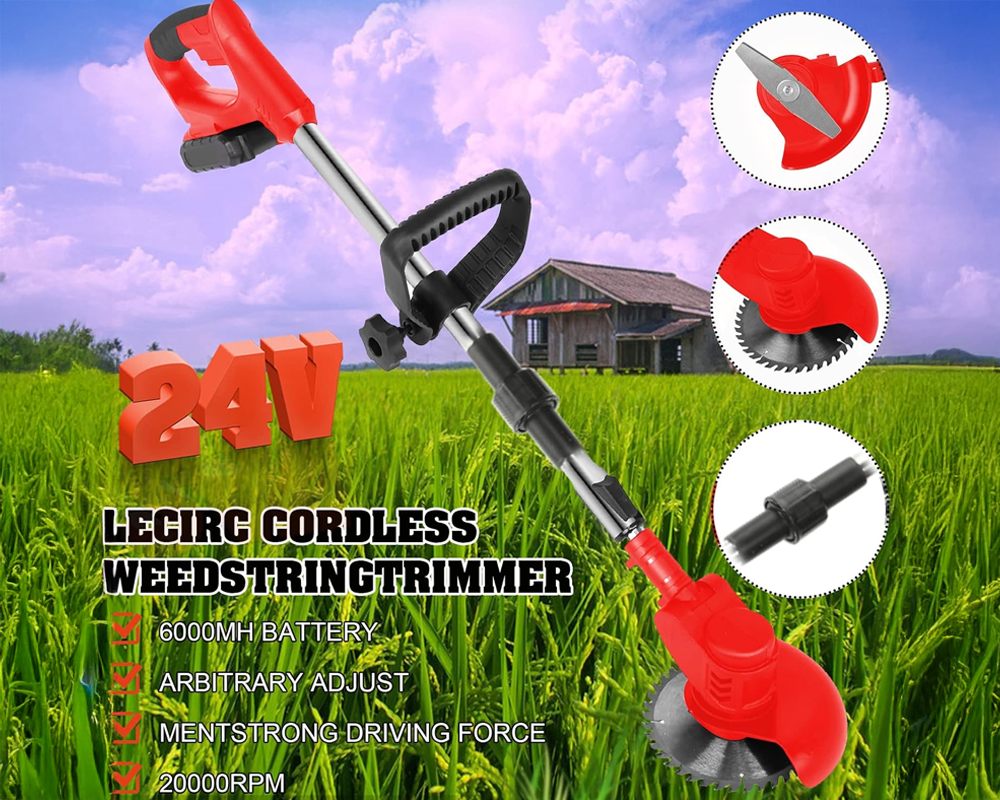 Grass trimmer cutting lawn edge