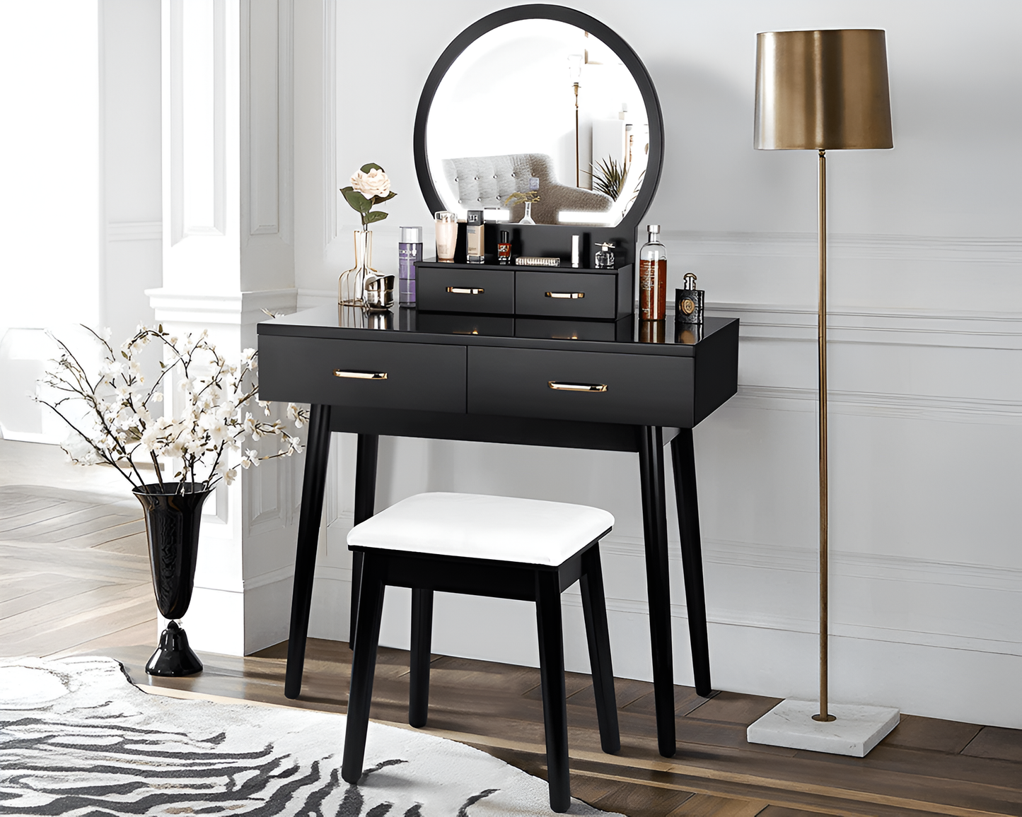 Black Dressing Table with LED Mirror