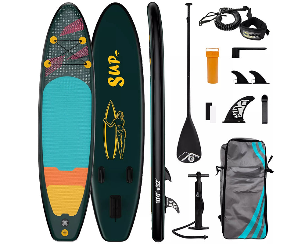 packed paddle board in bag