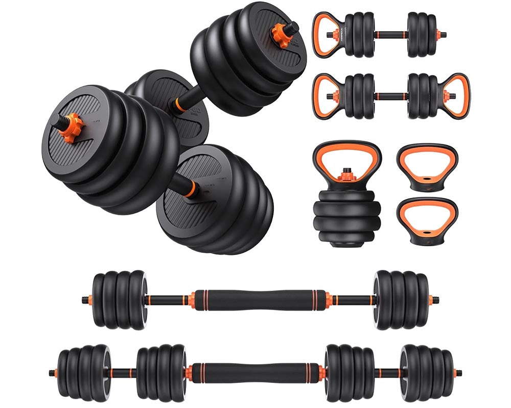 Dumbbell set with orange and black colors