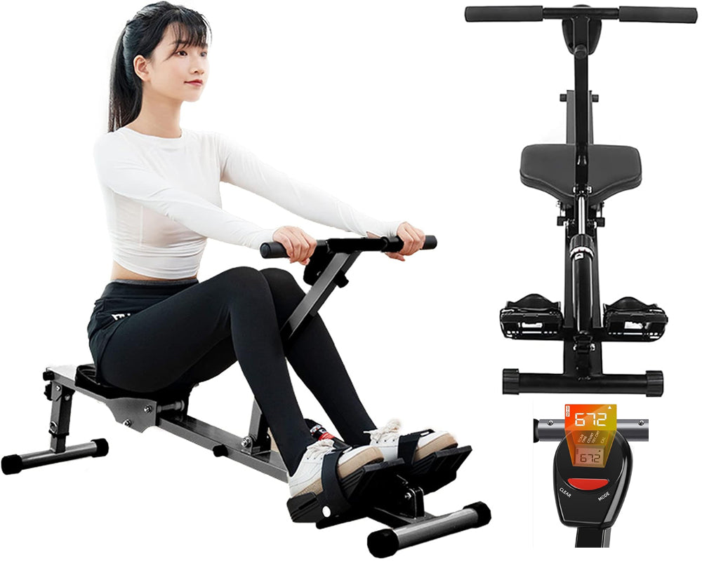 Rowing machine workout in progress