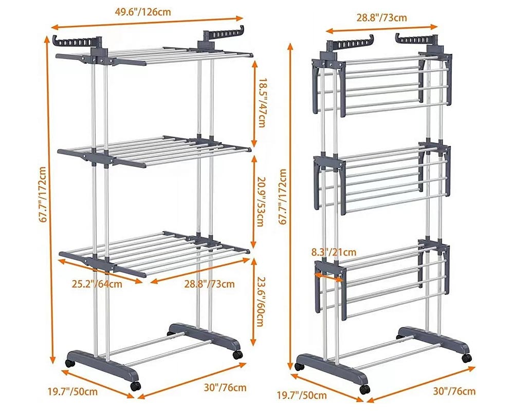 Drying rack with side hooks