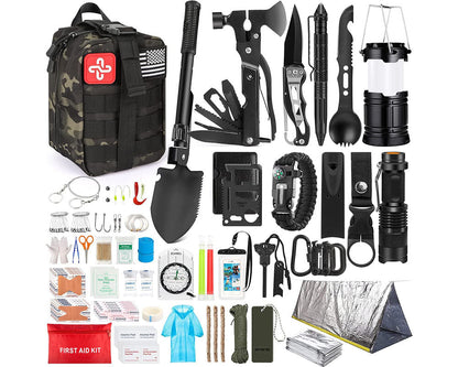 Survival kit with first aid items