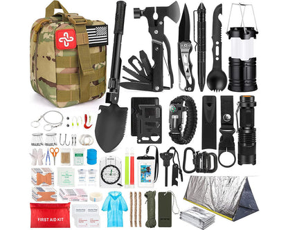 Survival kit contents laid out