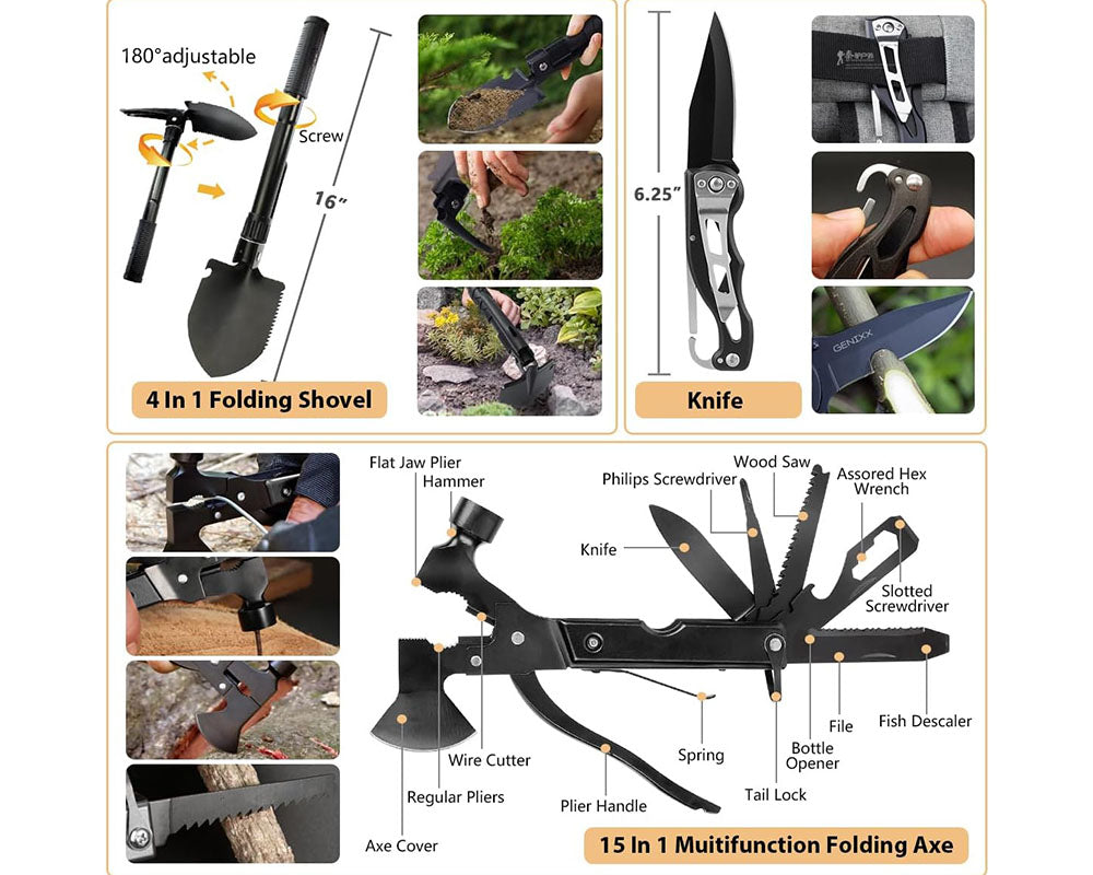 Close up of survival kit tools