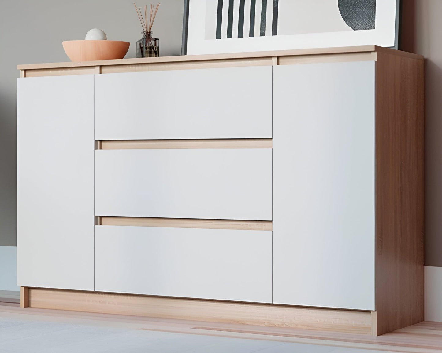 Handle-Free Chest of Drawers 140cm – Modern Storage Cabinet with Cupboards & Drawers