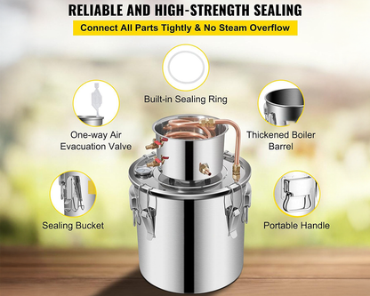 Alcohol Distiller Still Water Wine Spirits Brew Home 38L