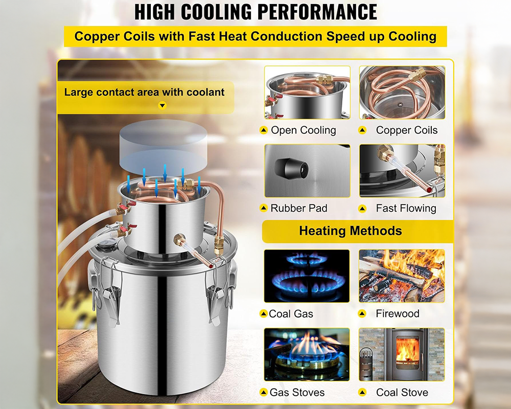 Alcohol Distiller Still Water Wine Spirits Brew Home 38L