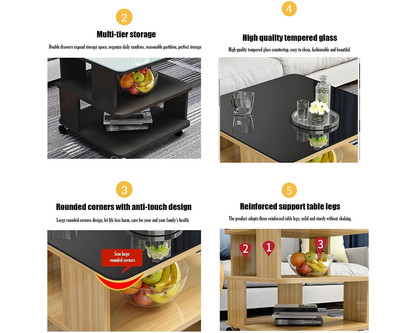 Coffee Table Side Table with Wheels