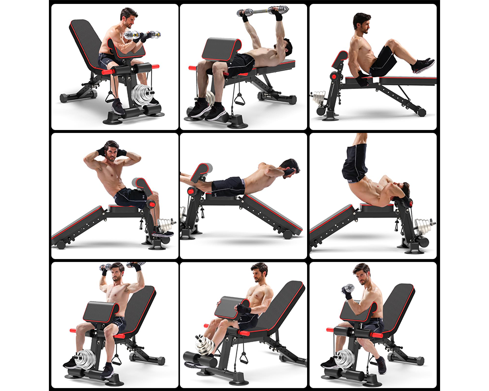 User exercising on weight bench