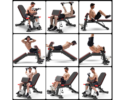 User exercising on weight bench