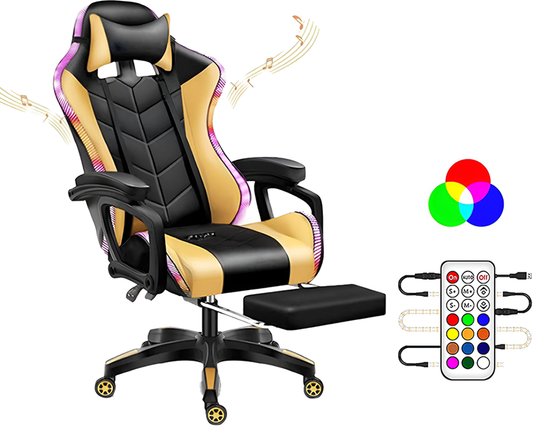 Gaming Chair with Footrest – RGB Gaming Chair with Bluetooth Speakers
