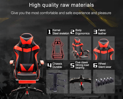 Gaming Chair with Footrest – RGB Gaming Chair with Bluetooth Speakers