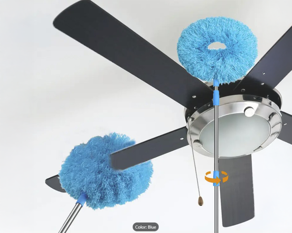blue microfiber duster