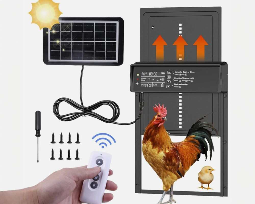 Chicken door with safety rebound