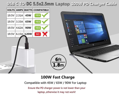 Universal USB-C Charger Cable for Dell Lenovo Asus Hp Acer Laptop
