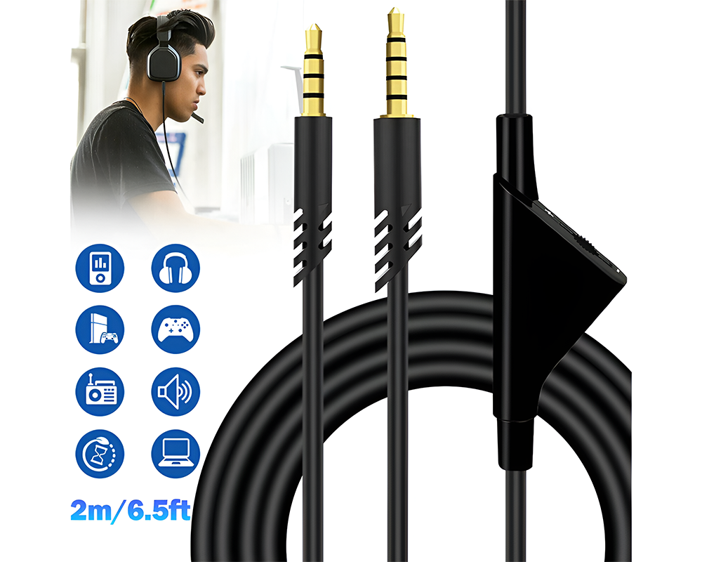 Audio Cable Cord Volume Control for Astro A10 A30 A40 Gaming Headset