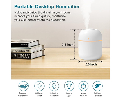 Small Humidifier 220ml USB Portable Air Humidifier with Night Light 2 Mist Modes