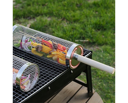 Rolling Grill Basket – Stainless Steel BBQ Net Tube for Meat, Vegetables & Seafood Outdoor Cooking