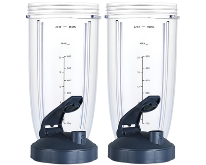 NutriBullet 32oz Cup Set – 2 Pack Tall Blender Replacement Cups with Flip Top Lids & Gaskets (600W/900W)