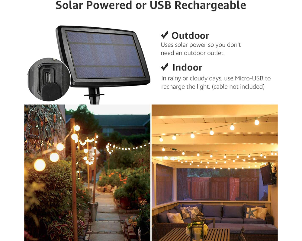 Solar Powered Festoon String Lights 15m with 50 Bulbs - Buy Kiwi