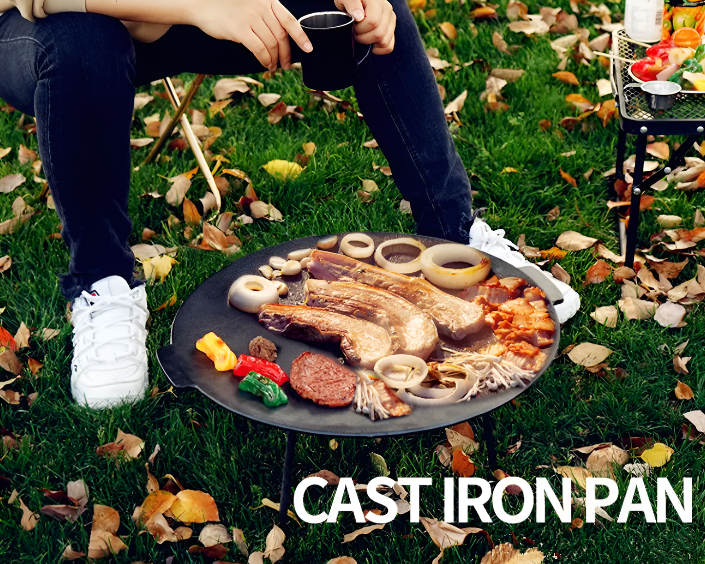 Outdoor Camping Barbecue Rack Cast Iron Grill Pan