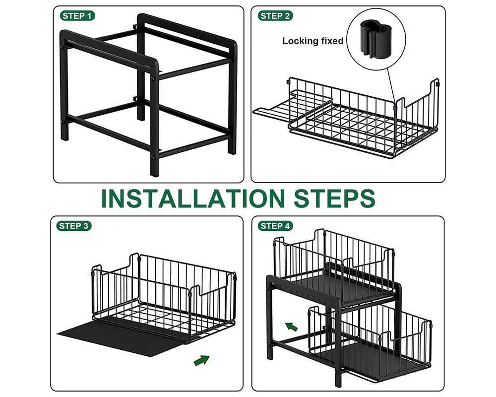 2 Tier Sliding Basket Organizer for Cabinets