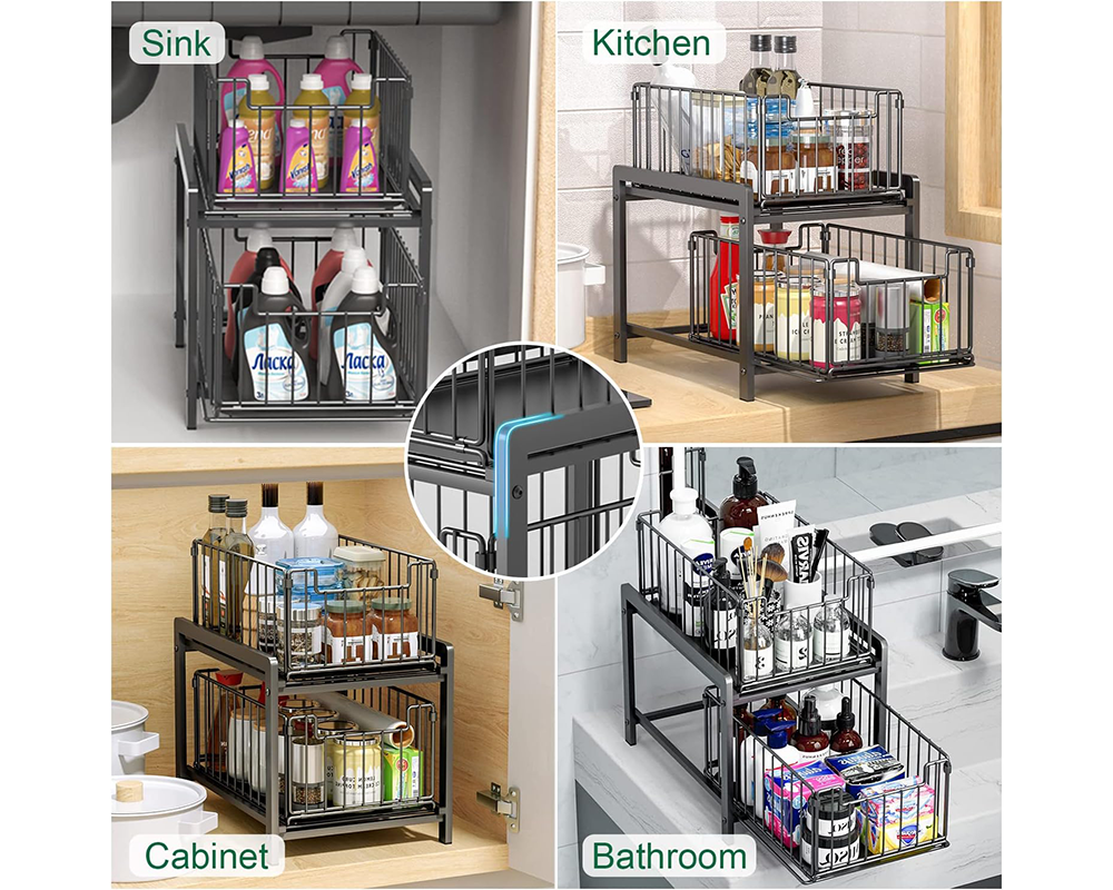 2 Tier Sliding Basket Organizer for Cabinets