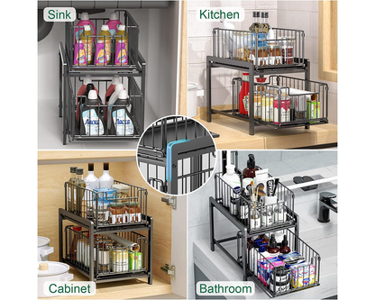 2 Tier Sliding Basket Organizer for Cabinets