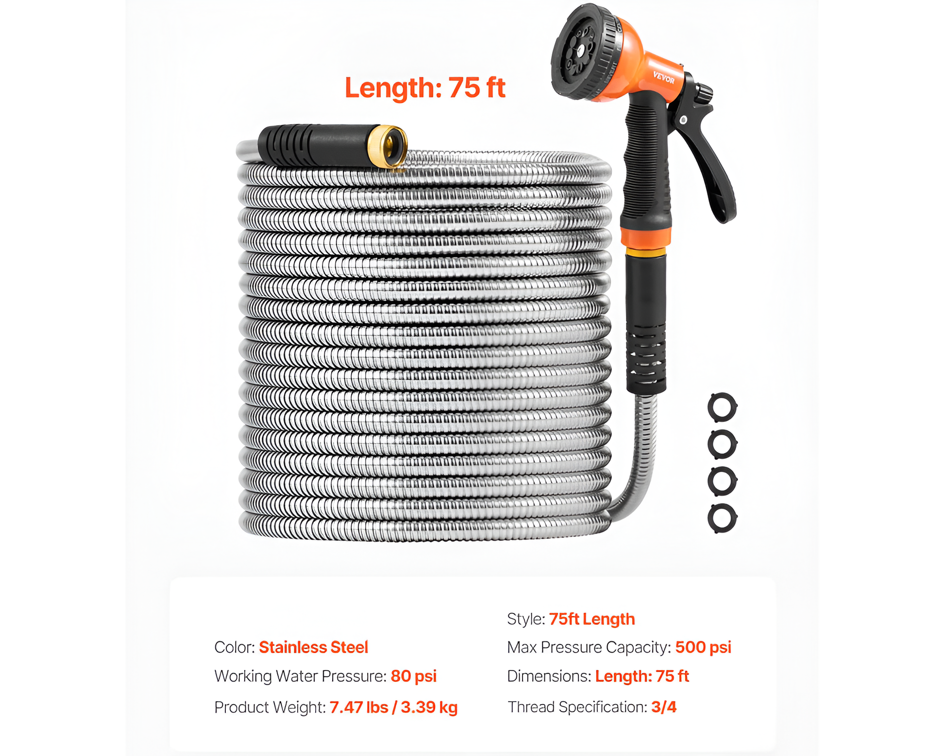 Metal hose with 10 spray patterns