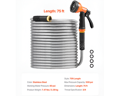 Metal hose with 10 spray patterns
