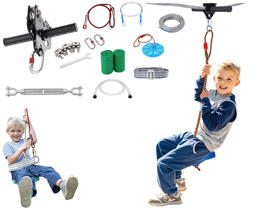 Zipline Kit for 100ft Outdoor Zipline Kit with Seat & Harness