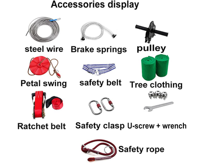 Zipline Kit for 100ft Outdoor Zipline Kit with Seat & Harness