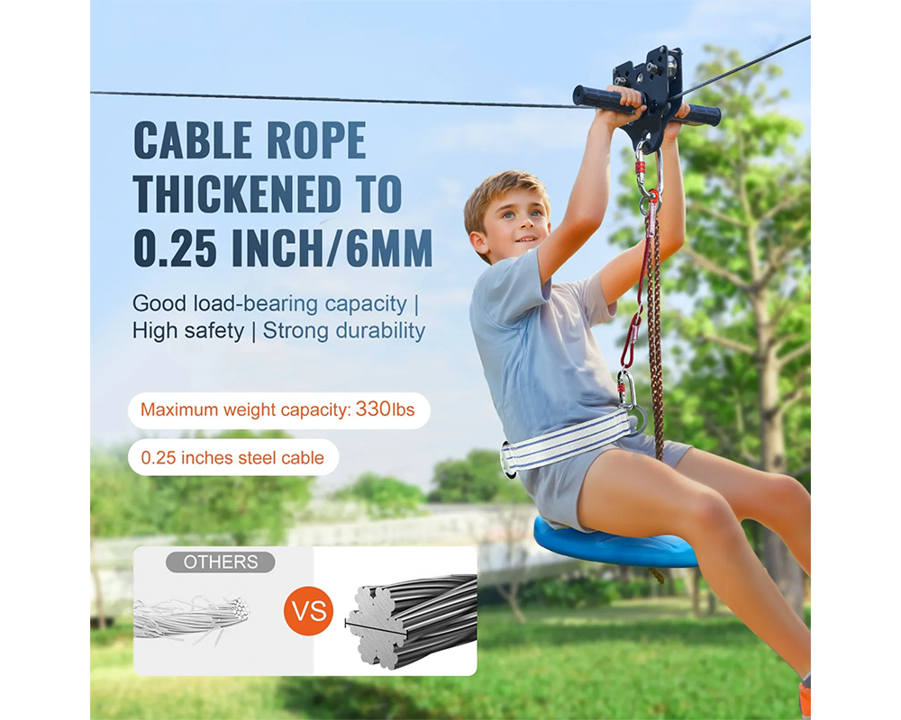 Zipline Kit for 100ft Outdoor Zipline Kit with Seat & Harness