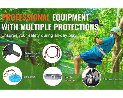 Zipline Kit for 100ft Outdoor Zipline Kit with Seat & Harness
