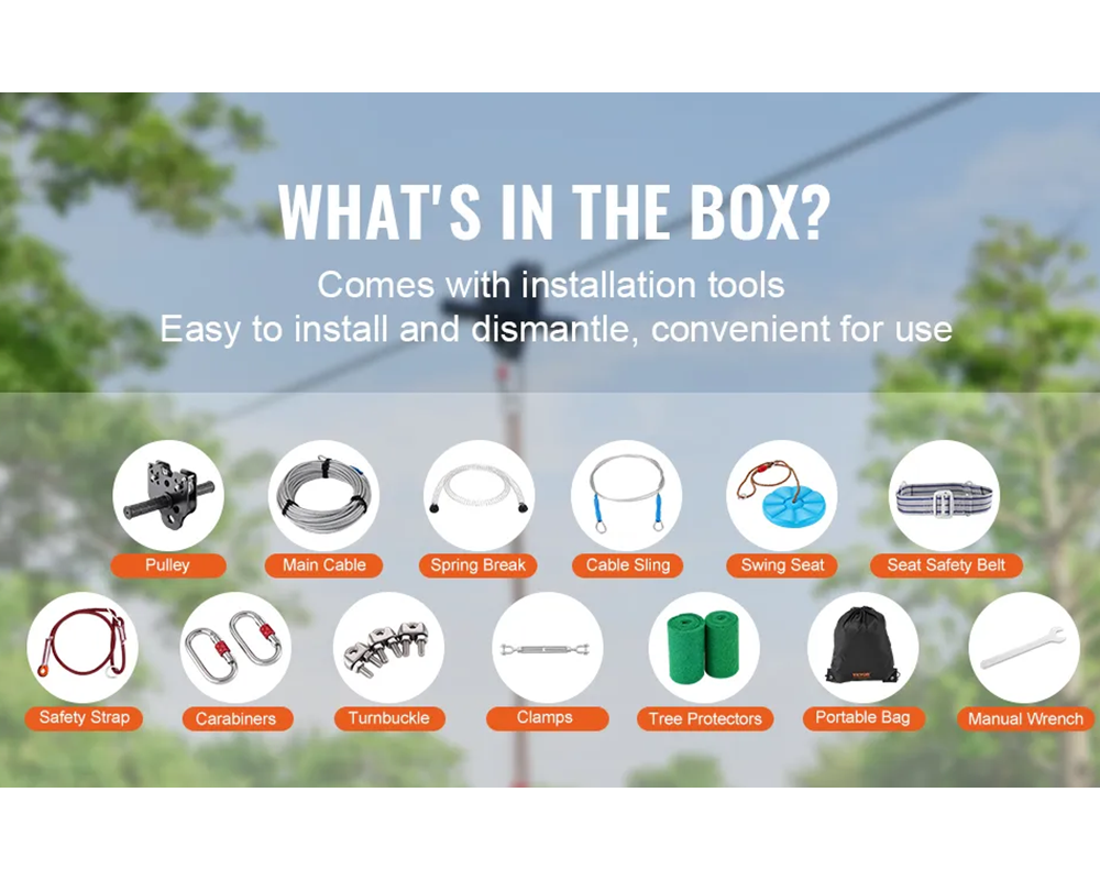 Zipline Kit for 100ft Outdoor Zipline Kit with Seat & Harness