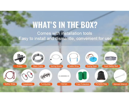 Zipline Kit for 100ft Outdoor Zipline Kit with Seat & Harness