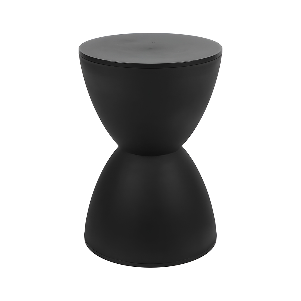 Black Round Side Table – Modern Hourglass Drum Stool for Home, Living Room & Bedroom (Black)