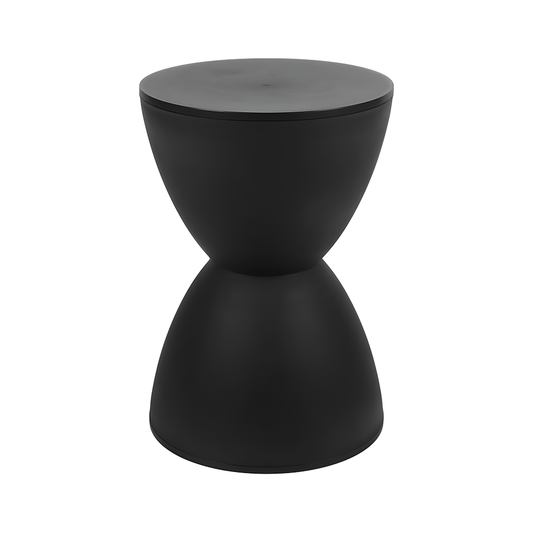 Black Round Side Table – Modern Hourglass Drum Stool for Home, Living Room & Bedroom (Black)