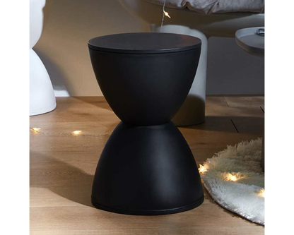 Black Round Side Table – Modern Hourglass Drum Stool for Home, Living Room & Bedroom (Black)