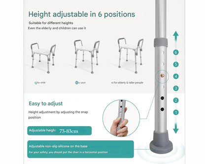 Adjustable Shower Chair Seat Bath Stool with Padded Armrests