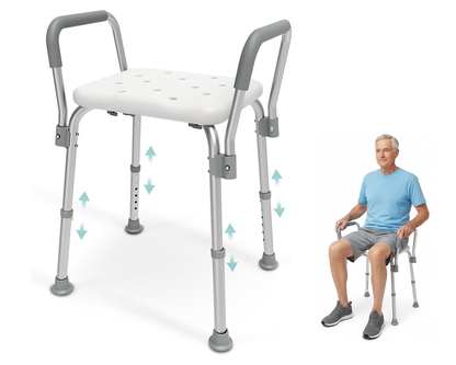 Adjustable Shower Chair Seat Bath Stool with Padded Armrests