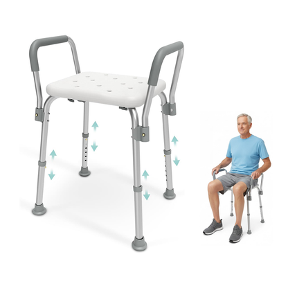 Adjustable Shower Chair Seat Bath Stool with Padded Armrests