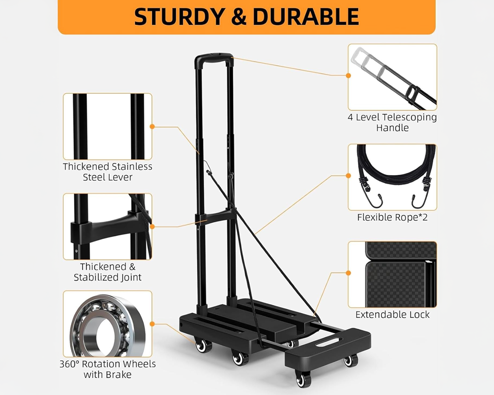 Folding Trolley Hand Truck Push Luggage Cart