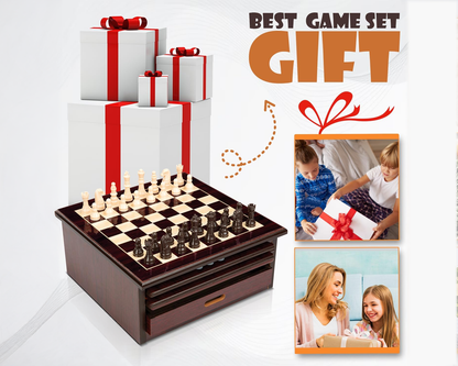 10 in 1 Wooden Chess Board Games Slide Out Checkers House Unit Set