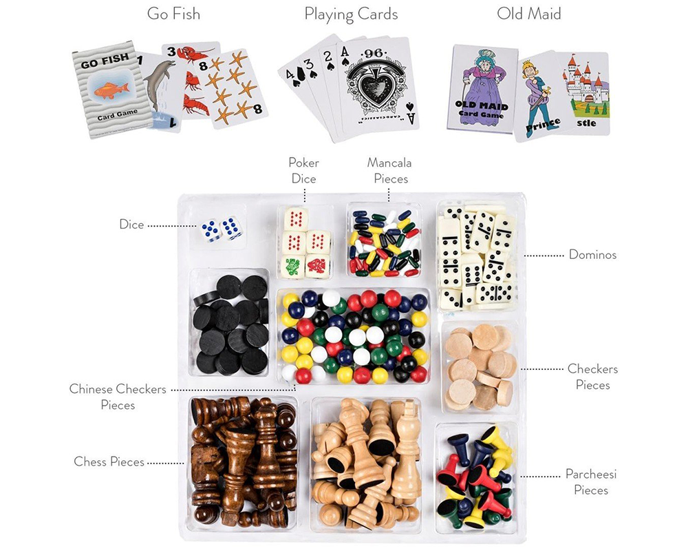 10 in 1 Wooden Chess Board Games Slide Out Checkers House Unit Set