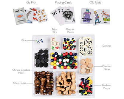 10 in 1 Wooden Chess Board Games Slide Out Checkers House Unit Set