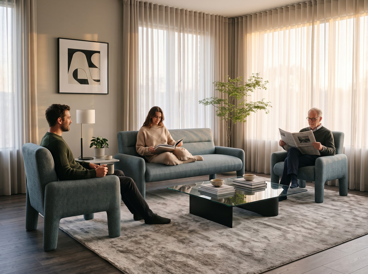 Sky Blue 3 Seater Sofa Modern Chenille KD Sofa for Living Room